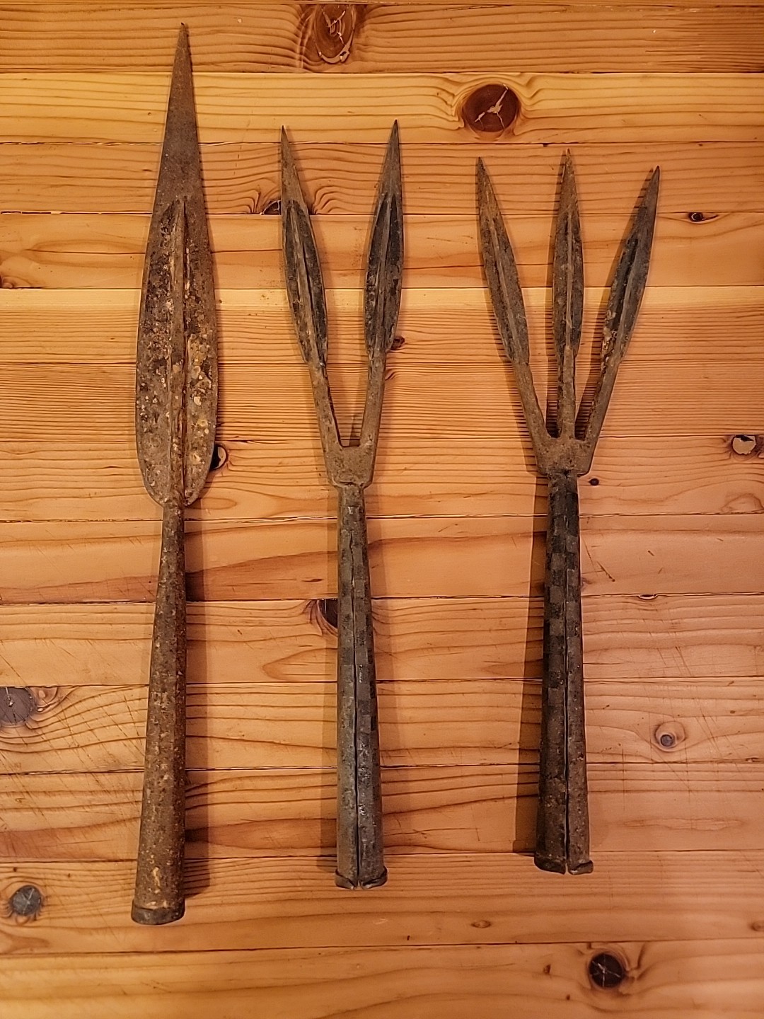 THREE AFRICAN TRIBAL SPEAR HEAD HAND FORGED SET