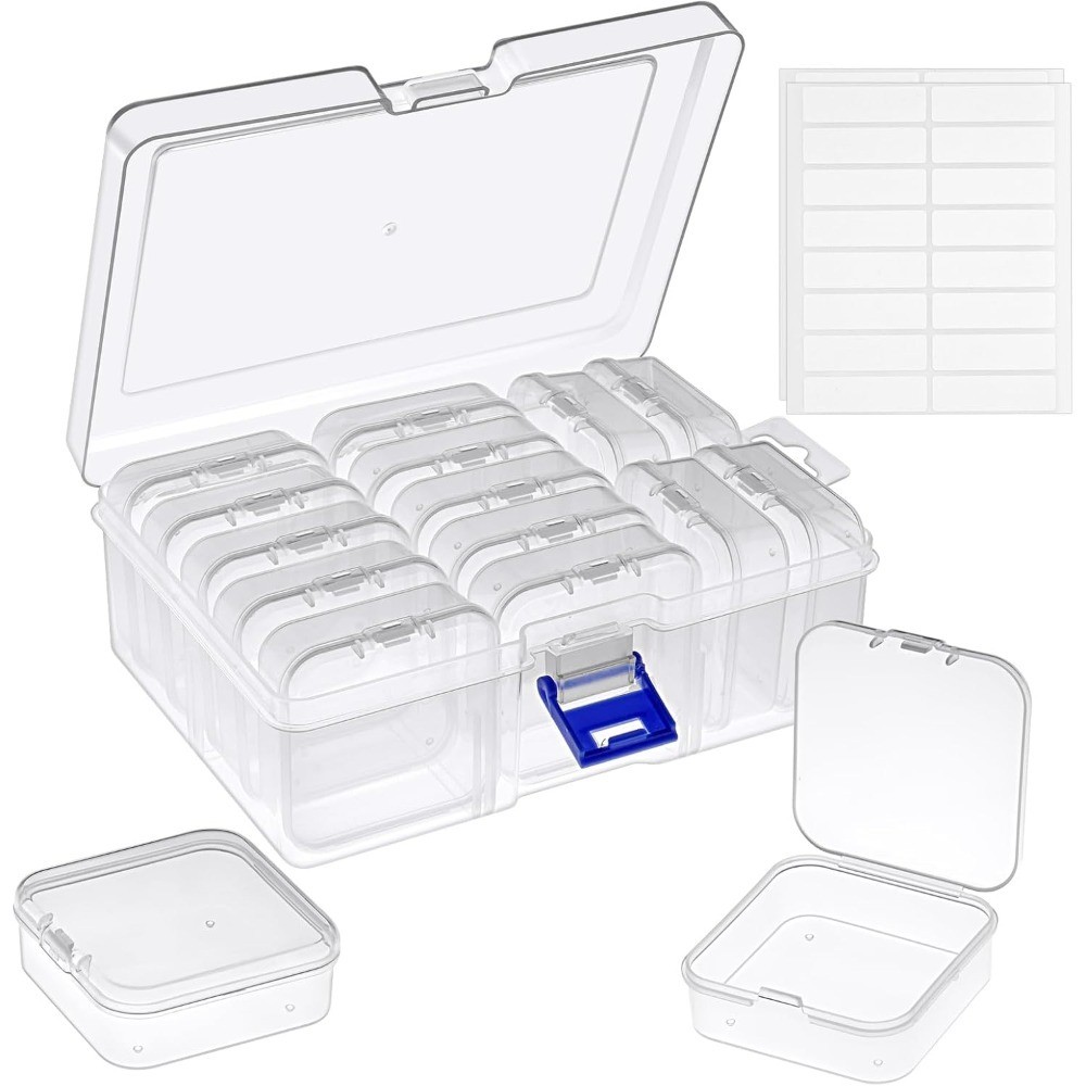 Clear Plastic Storage Containers with Labels, 15 Pcs Mini Organizer Boxes for