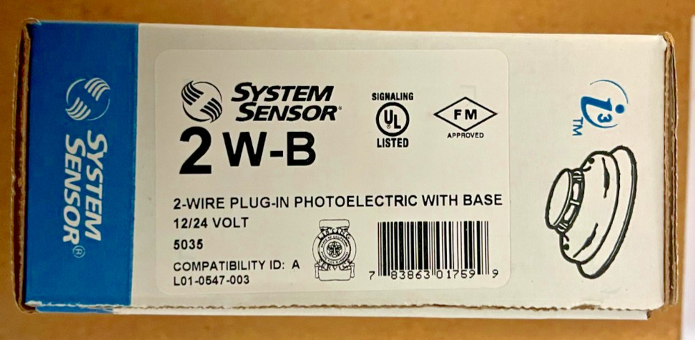 System Sensor, 2W-B, I3 SERIES DETECTOR, 2-WIRE, 12/24 VDC WITH BASE