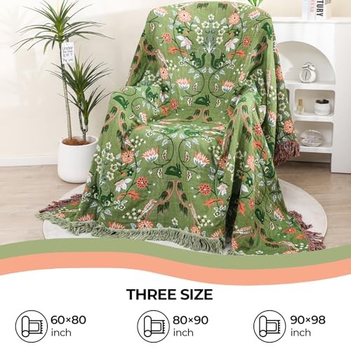 Boho Ultra Soft Throw Blanket Twin（60" x 80") Light Green Squirrels