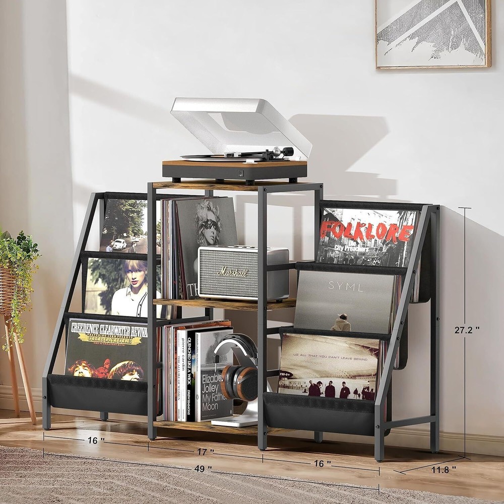 Record Player Stand Vinyl Storage Turntable Table Double 3-layer Display Shelves