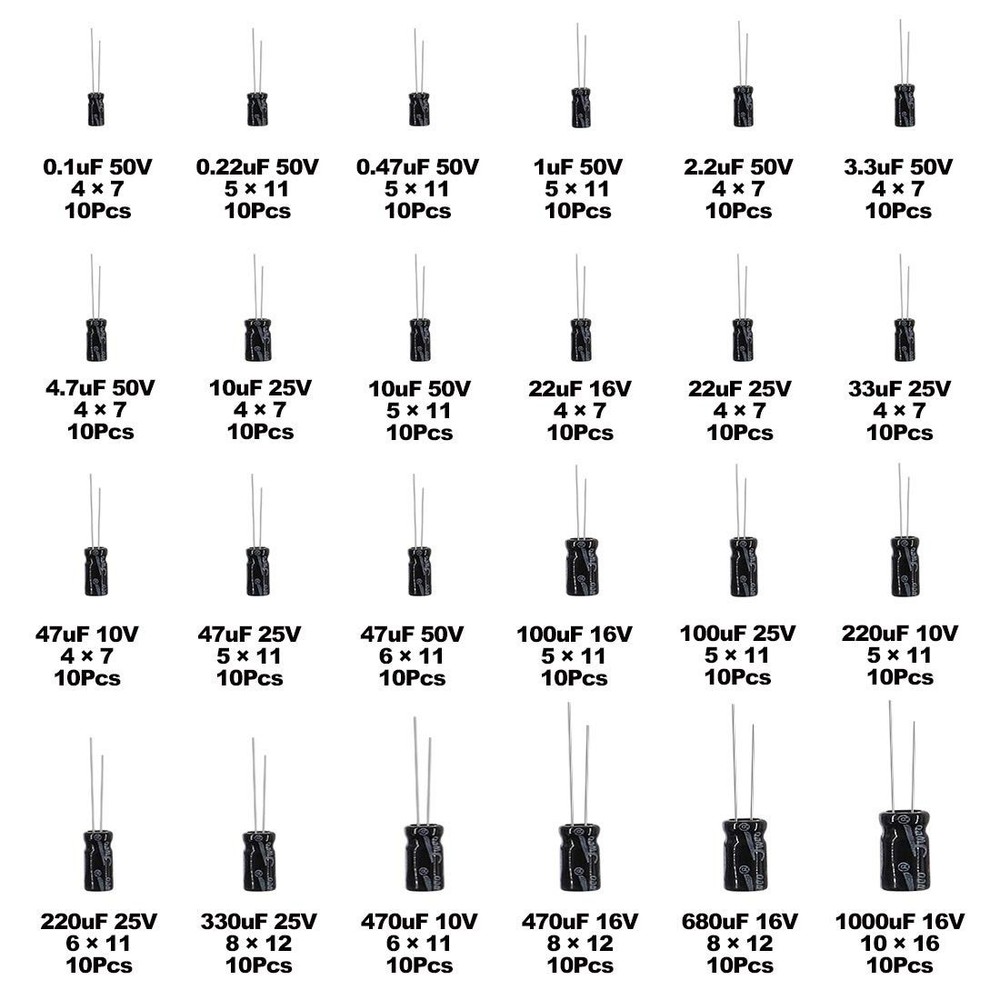 Comprehensive 240Pcs Assorted Capacitor Kit - 0.1uF to 1000uF for Electronics