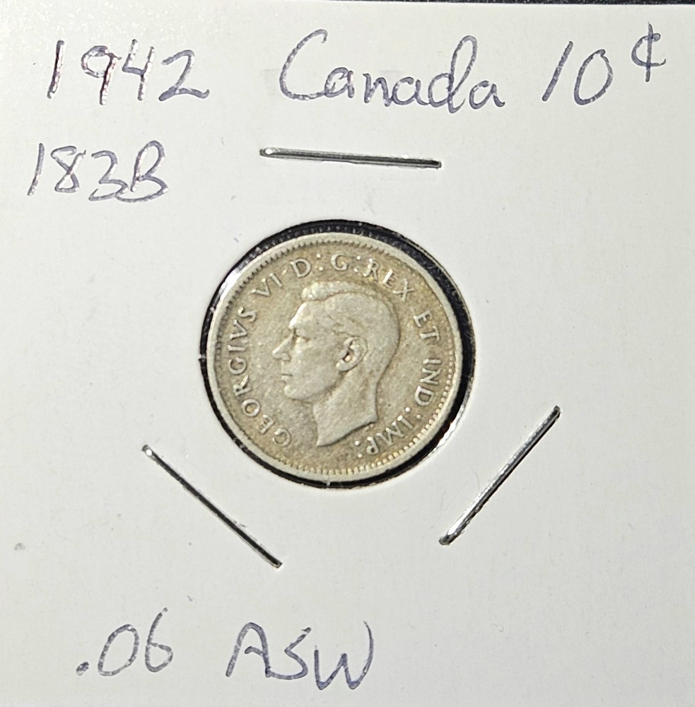 1942 Canada 10 Cent.  80% Silver.      (CANK)