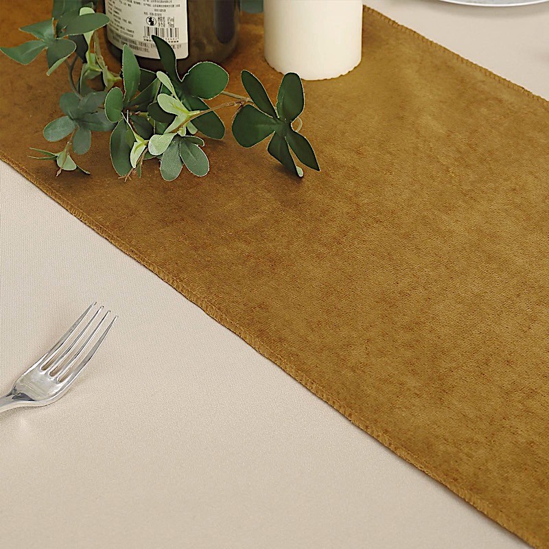 GOLD 12x107" Premium Velvet Table Runner Wedding Reception Linens Decorations