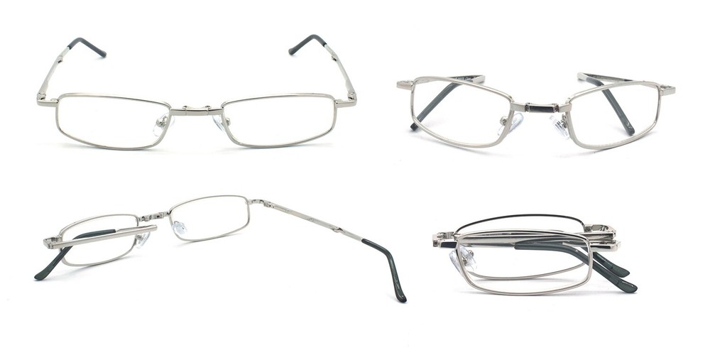 EYEZOOM Compact Rectangular Metal Folding Reading Glasses with Leather Case