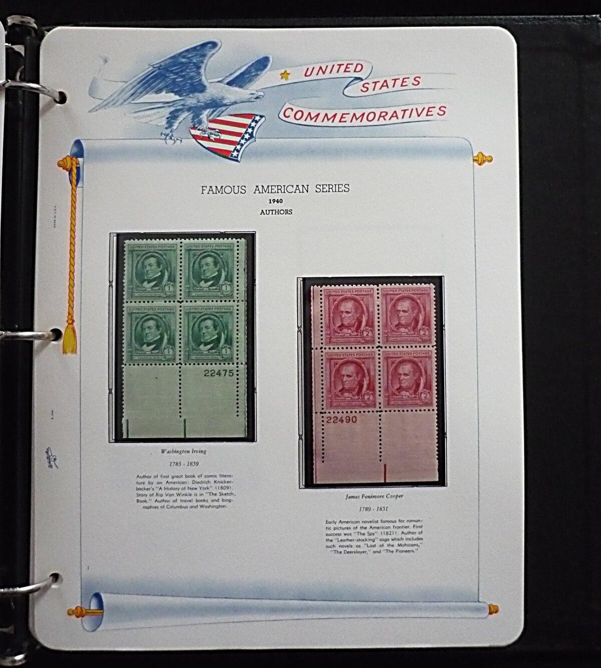 WHITE ACE COMMEMORATIVE STAMP ALBUM - 69 PLATE BLOCKS - 1932-1941 + DUST COVER