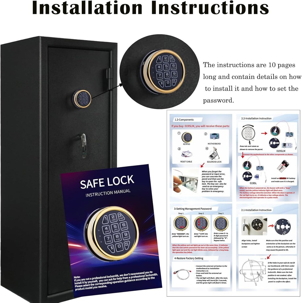 Safe Lock Replacement with Solenoid Lock Electronic Digital Golden Keypad Lock