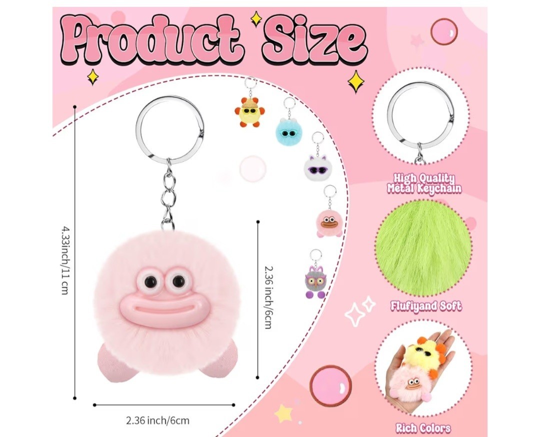 Equsion 48 Pcs Kawaii Keychains Bulk Cute Plush Keychains Fluffy Pompoms...