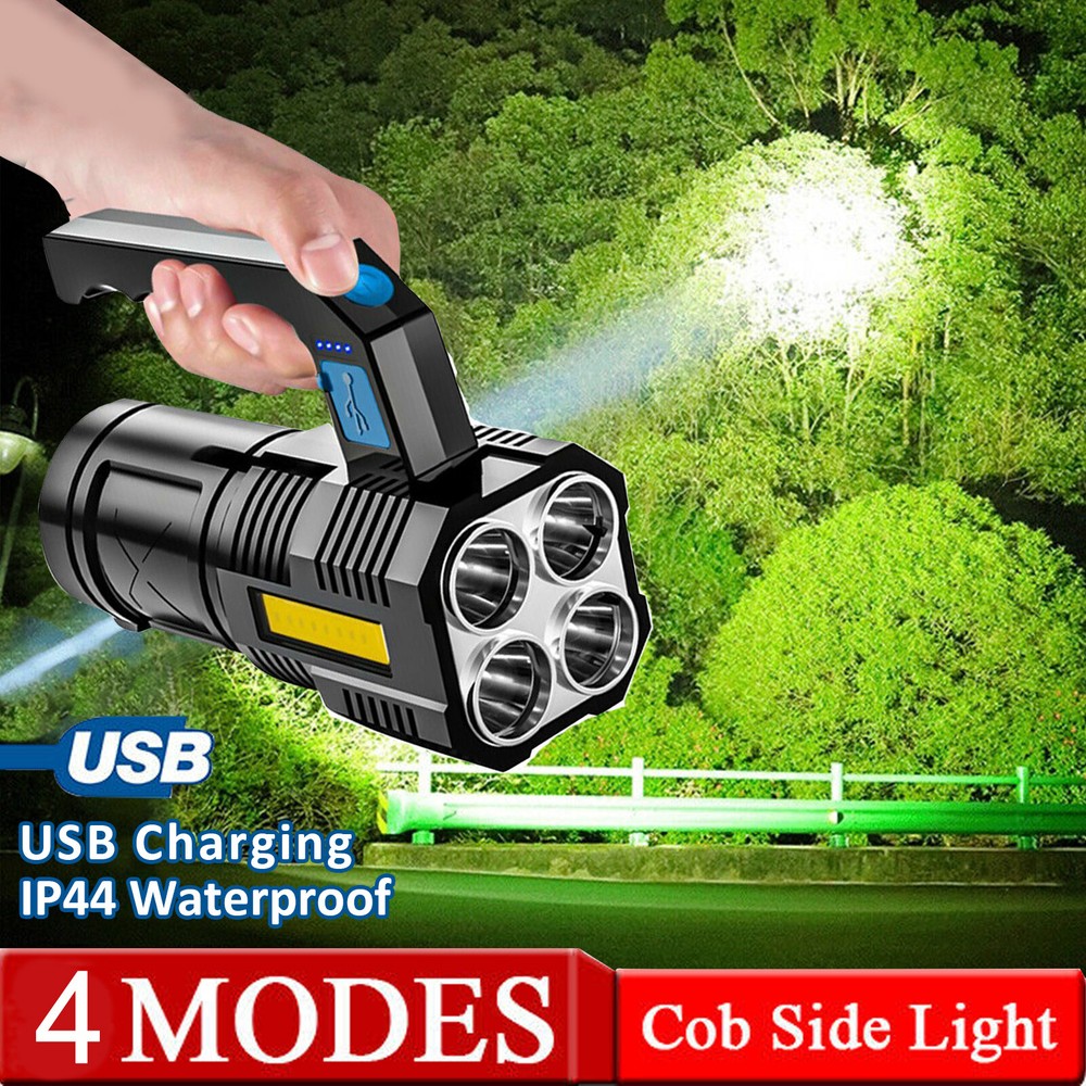 Rechargeable LED Tactical Torch with 4 Brightness Modes, Powerful Work Light