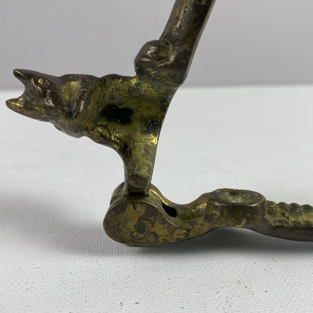 Vintage Nutcracker Solid Brass Handheld Figural Squirrel Etched Heavy 6" Patina