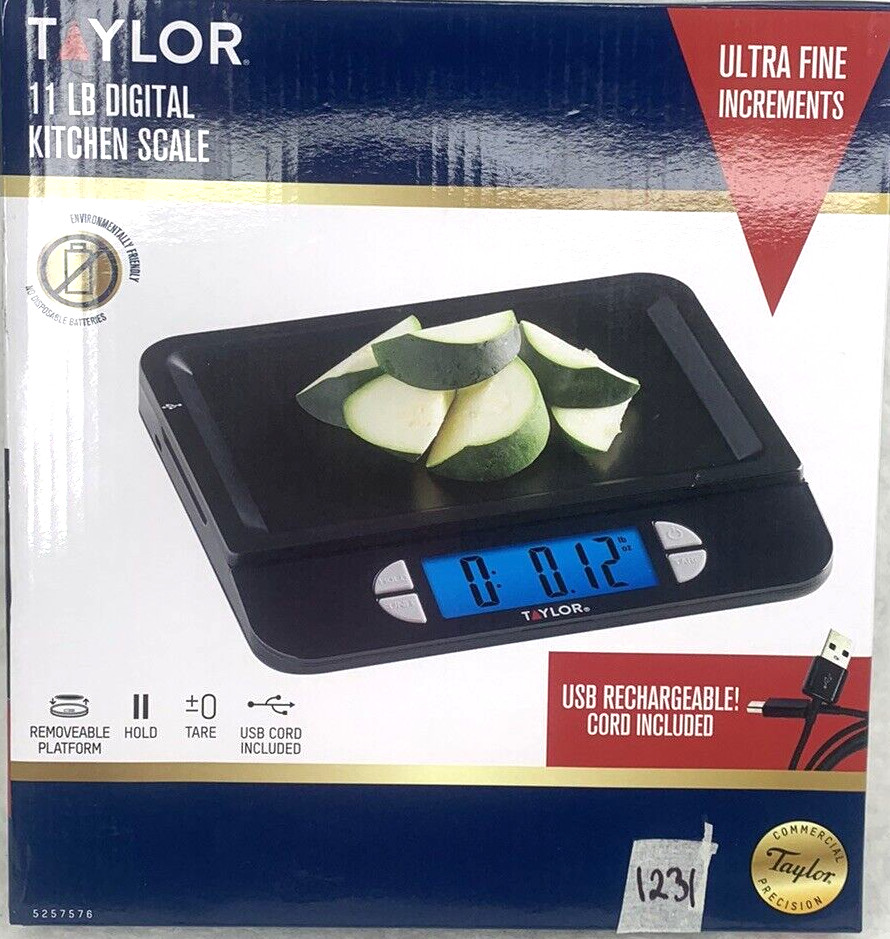 Taylor Kitchen Digital Scale Max 11 Lb. USB Rechargeable Multi-Function Black