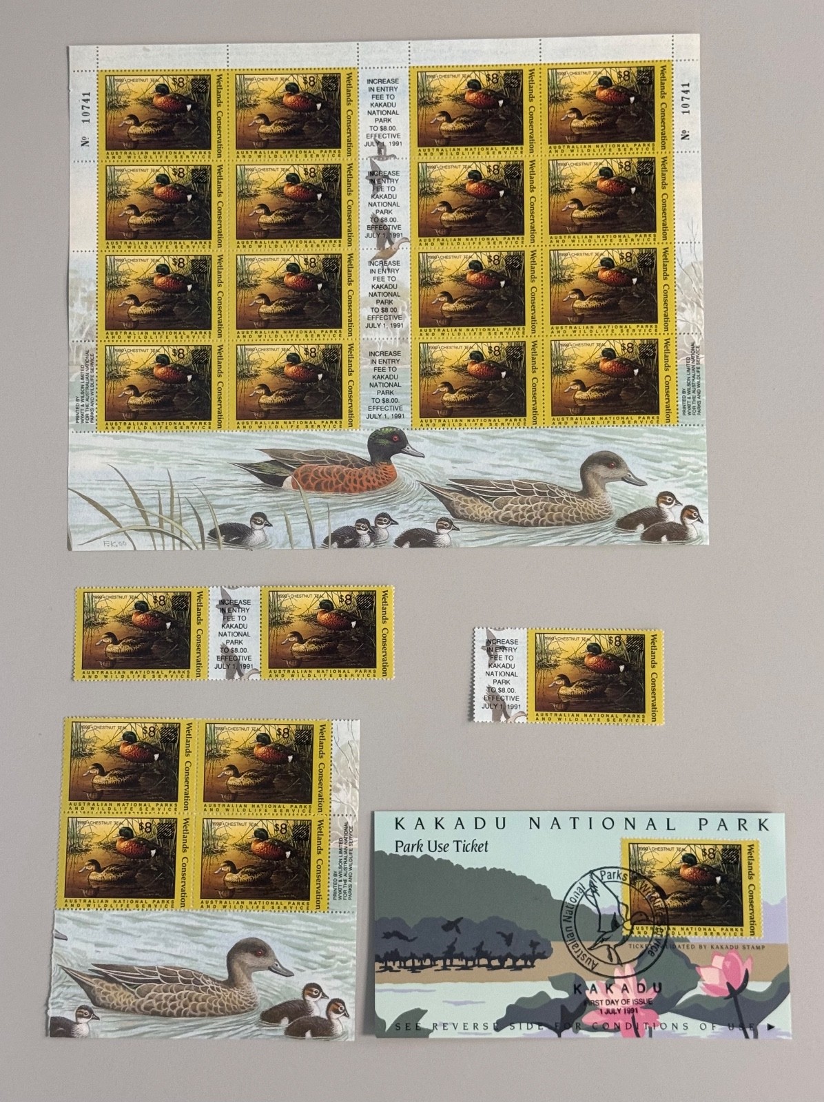 1990 Australian Wetlands Conservation Duck Stamps & Ticket