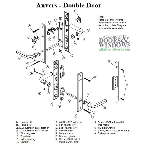 Hardware Kit, Double Door, Anvers, Active / Passive - Satin Nickel