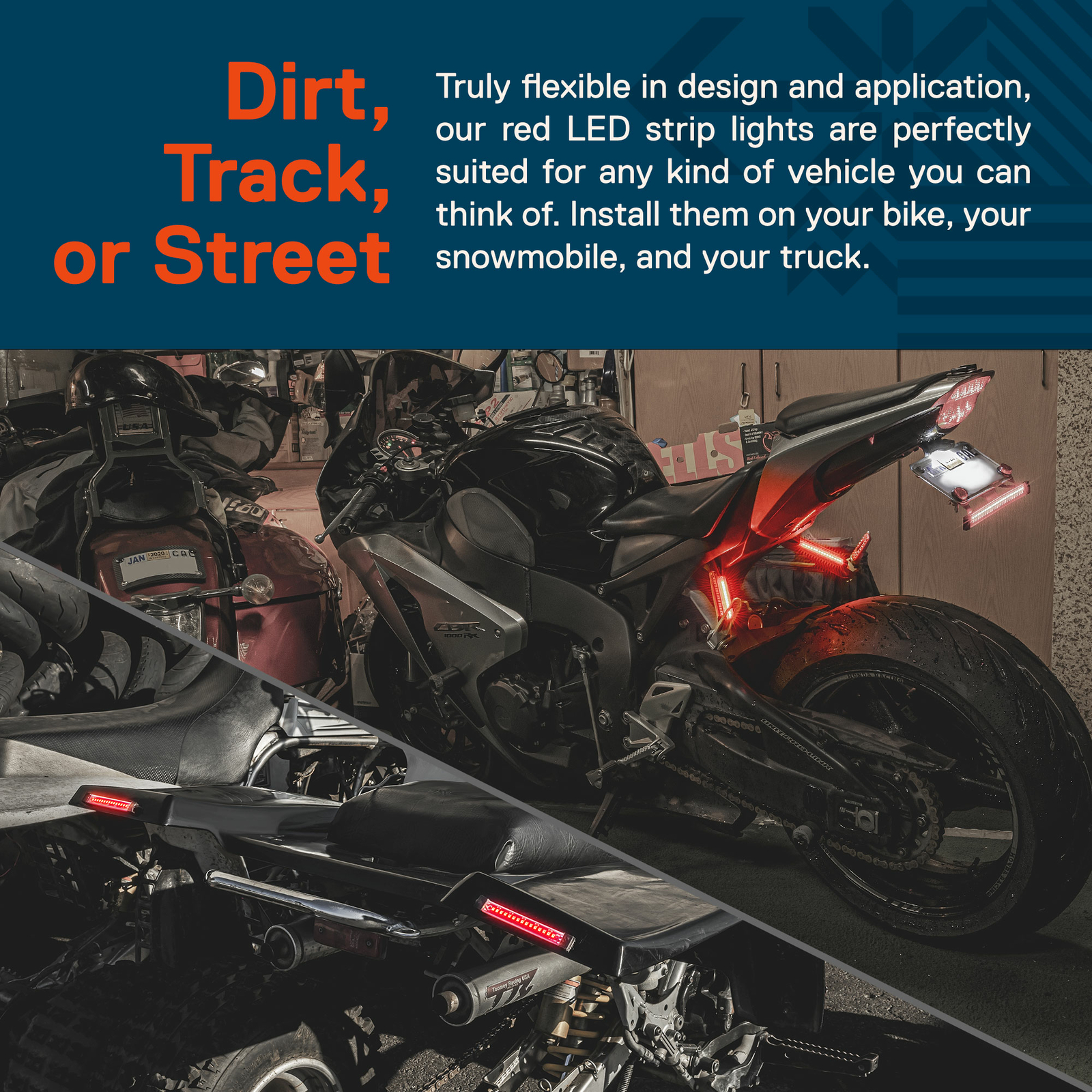 2pc 5" Universal Flexible Motorcycle Red LED Brake Turn Signal Tail Light Strip