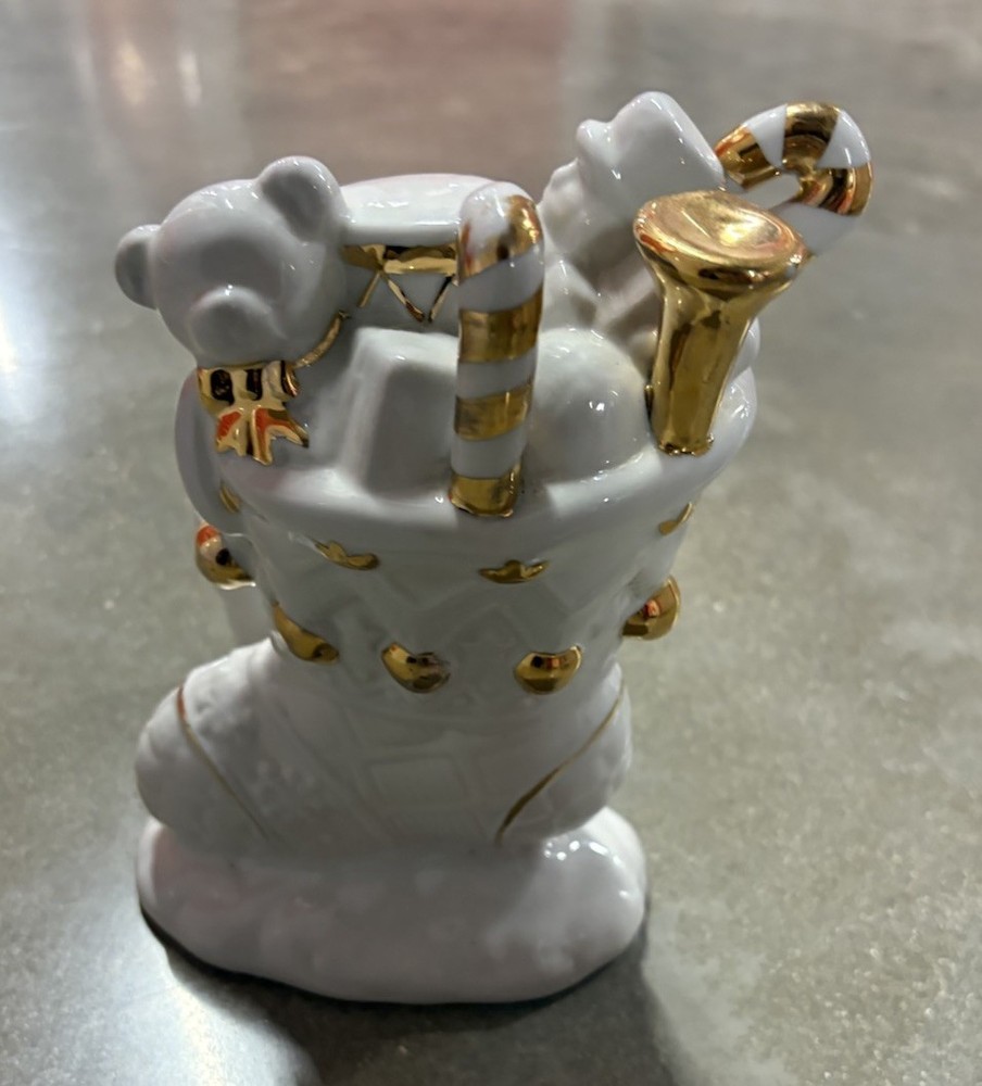 Bloom-Rite Ceramic Stocking Christmas Planter Gold Trim