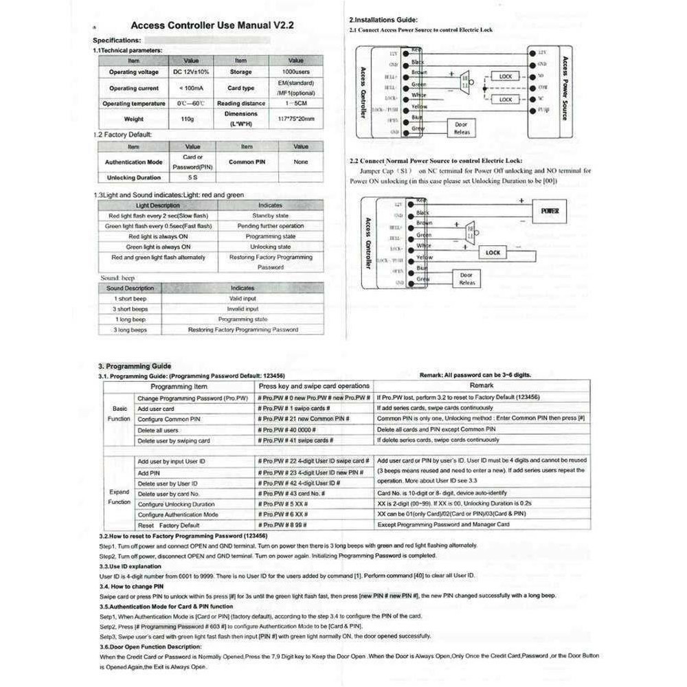 RFID Card Reader Door Lock System Access Controller with Keypad Rainproof Cover