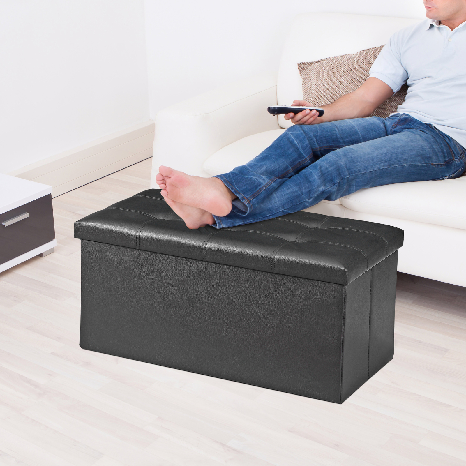 30" Storage Ottoman Bench Folding Footrest Stool Storage Chest Hold up to 350LBS