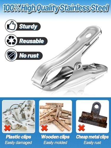 100Pcs Stainless Steel Garden Cilps - Large Open Metal Clamps for 100pcs