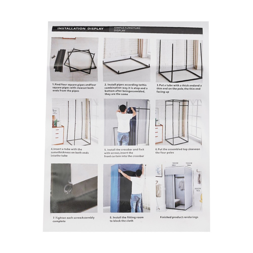 4-Wheels Portable Rectangular Dressing Room Freestanding Movable Fitting Room