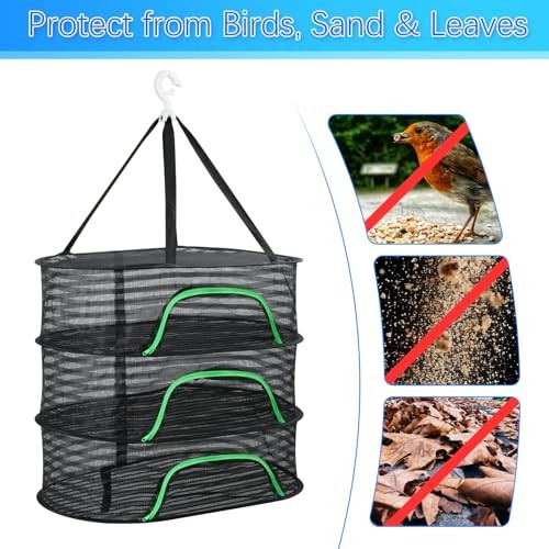 Hanging Drying Rack, Foldable Mesh Drying Net 3 Layers Hanging Dry Basket with