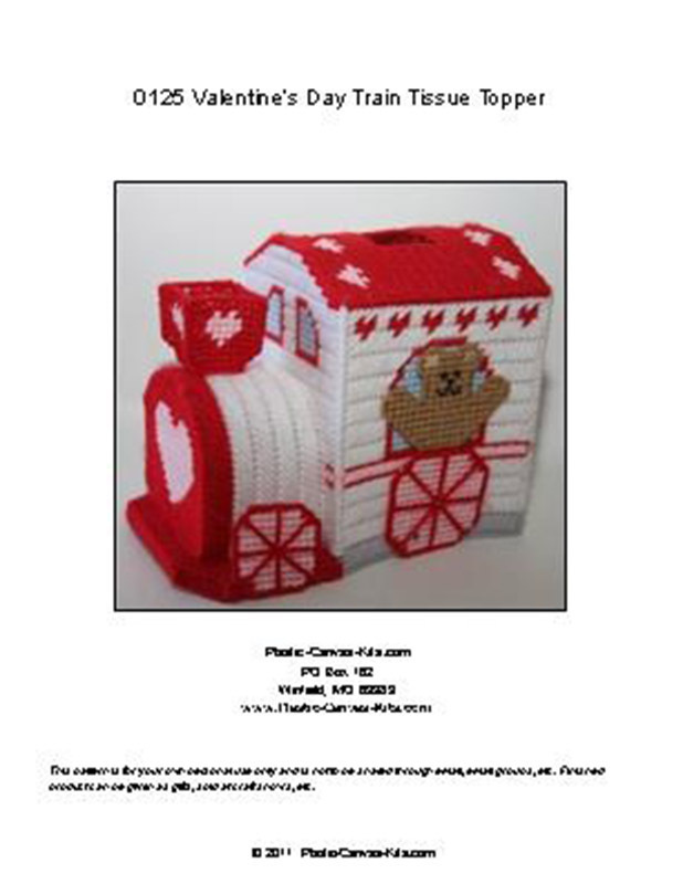 Valentine's Day Train Tissue Topper with Bear-Plastic Canvas Pattern or Kit