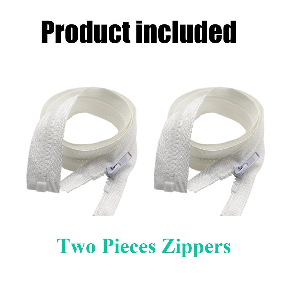 2PCS 28" #5 Jacket Zippers White Molded Plastic for Sewing DIY Projects