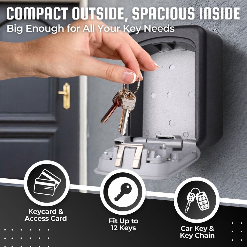 Key Lock Box - Wall Mounted Lockbox for Keys Outdoor - 4 Digit Code Combination