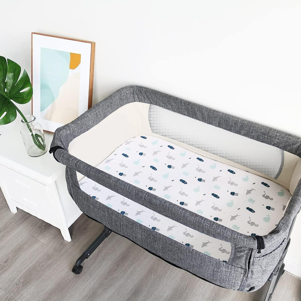 4-Pack Bassinet Fitted Sheets Universal Fit Rectangle/Oval/Hourglass Gray White