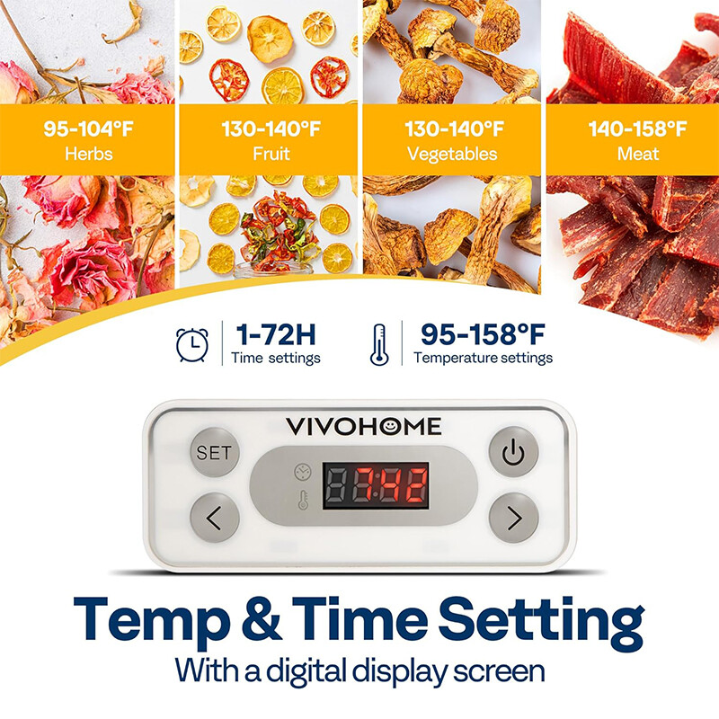 8 Trays Food Dehydrator Machine Fruit Dryer Beef Meat 400W Timer & Temp. Control