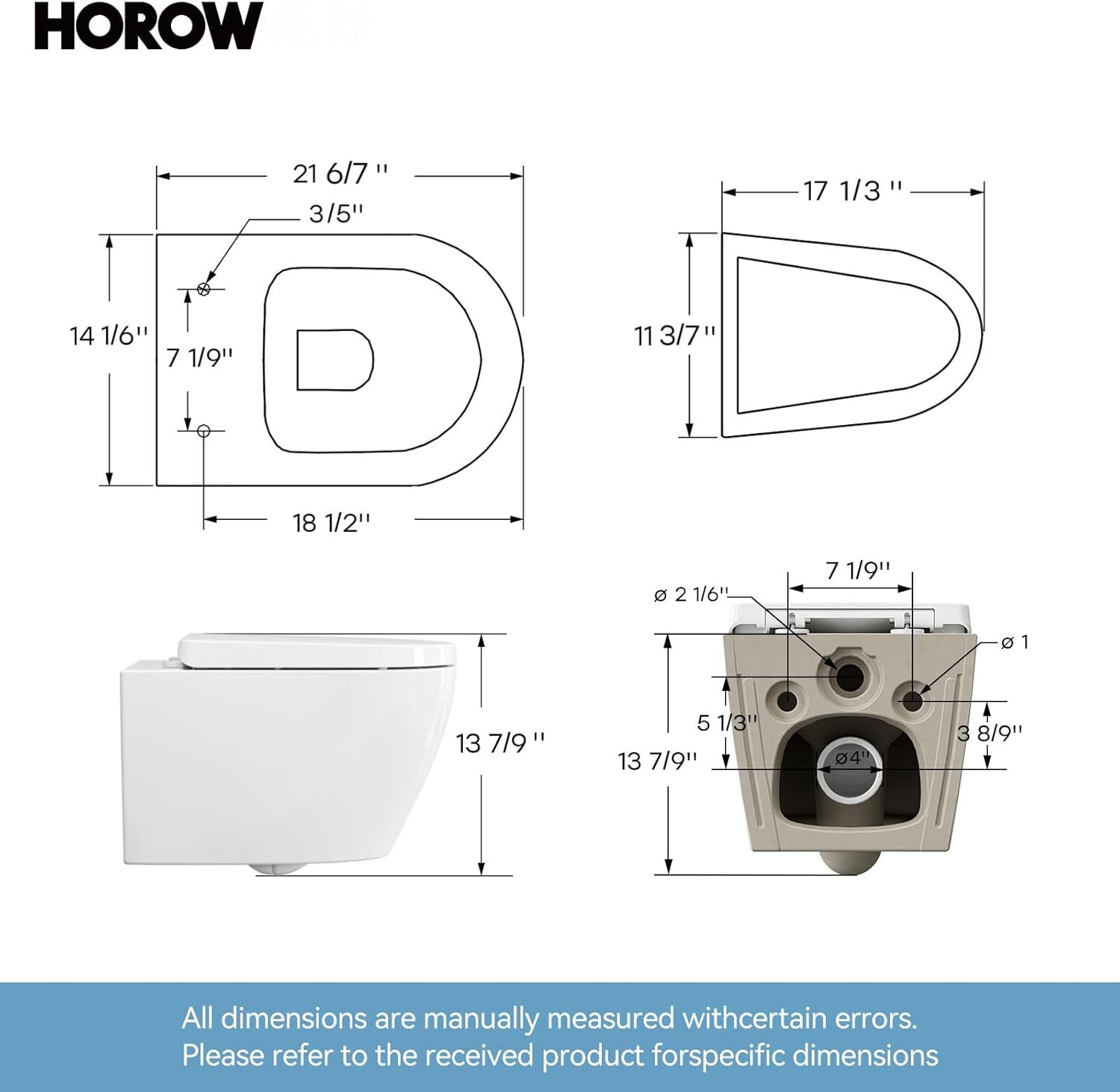 Compact Wall Hung Toilet Combo Set Concealed In-Wall Toilet Tank HOROW