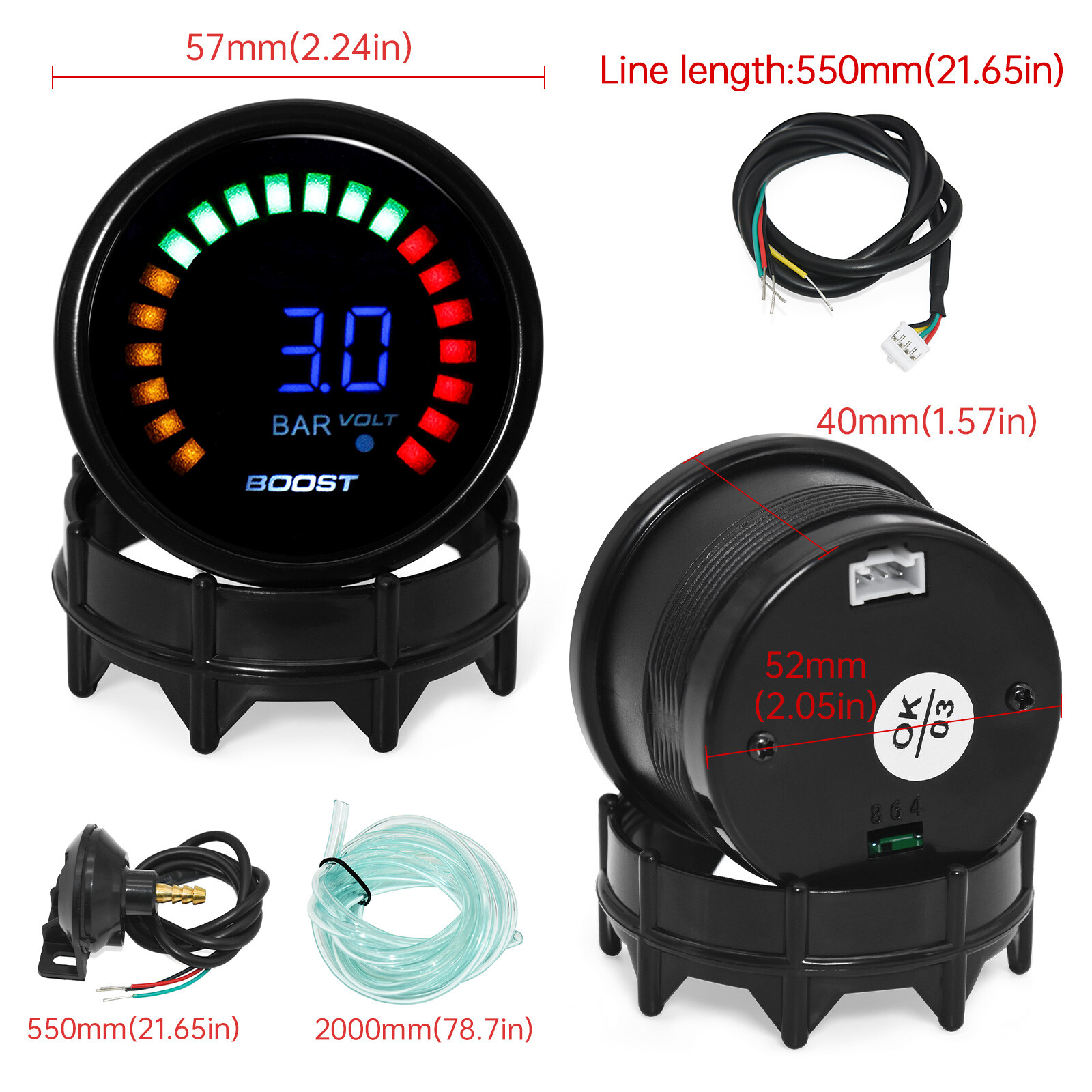 2"52mm Car Digital PSI Turbo Boost/Water/Oil Temp/Pressure/Tachometer/EGT Gauge