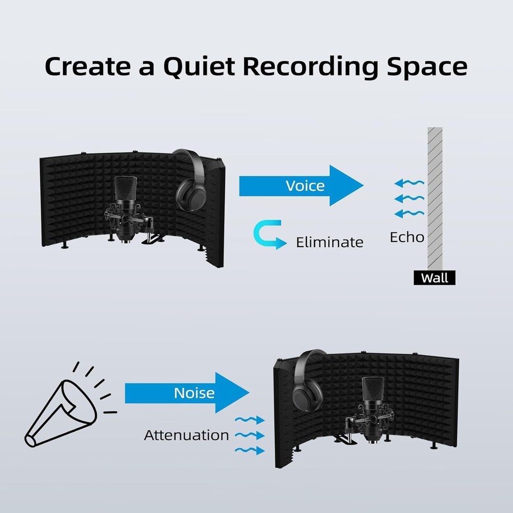 5-Panel Foldable Microphone Isolation Shield – Portable Soundproof Vocal Boot...
