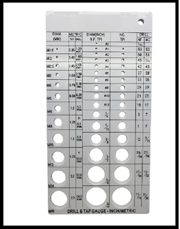 Screw Thread Gauge | Metric and SAE | Recommends Drill Bit & Tap Size (BCP675)