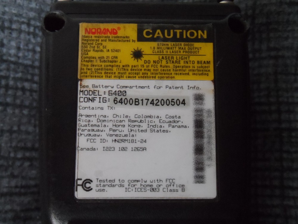 Intermec Norand 6400 Barcode Scanner 6400B174200504 5250 TE2000 Alphanumeric