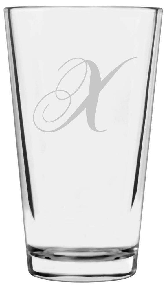 16oz Chopin Script Cursive X Monogram Pint Drinking Glass
