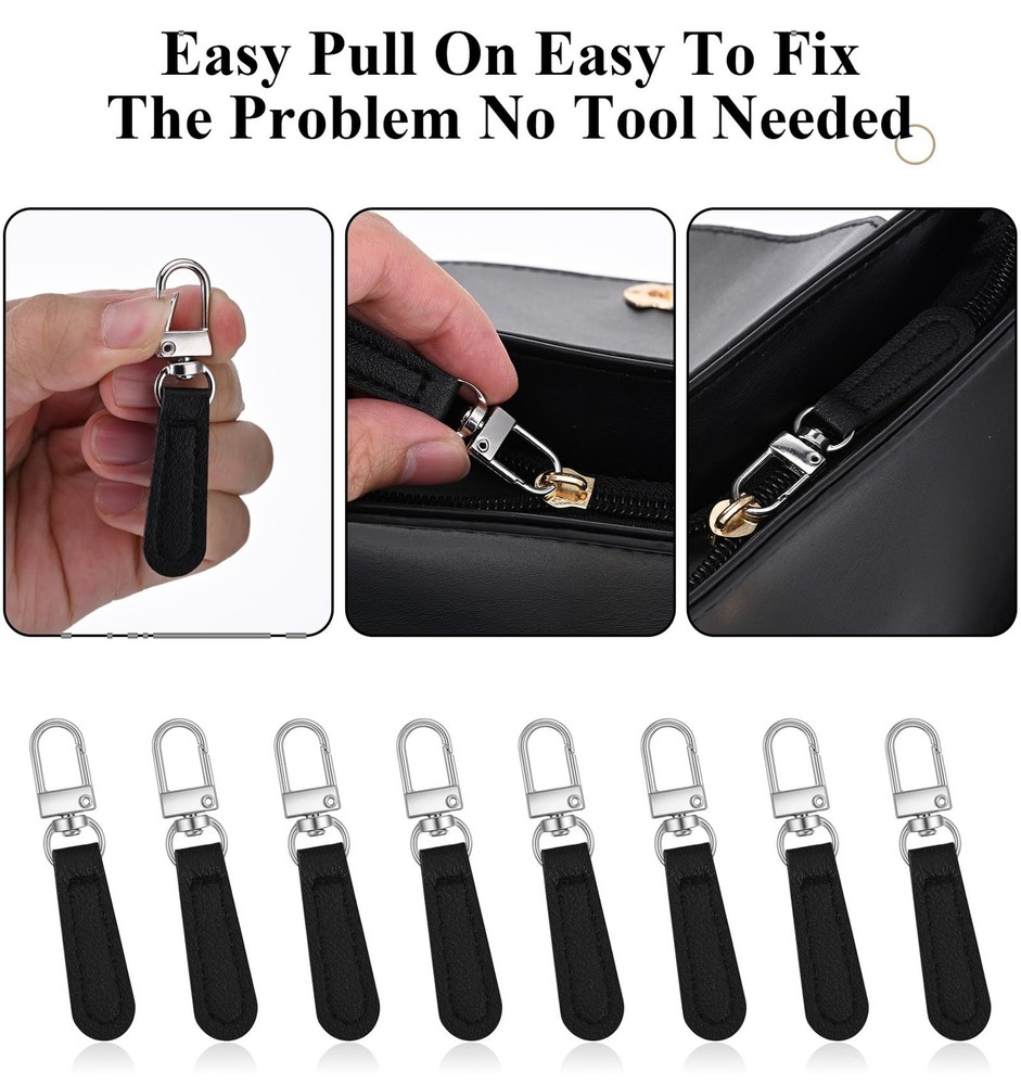 8 Pcs Zipper Pull Leather, Black Detachable Zipper Pull Replacement for Purse...