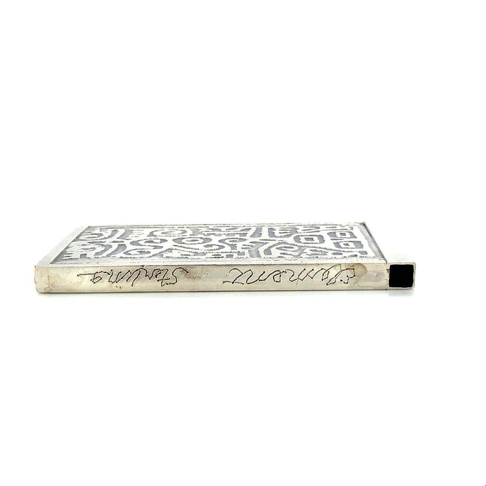 Vintage Signed Sterling Element By Max Carved Tribal Symbol Rectangular Pendant