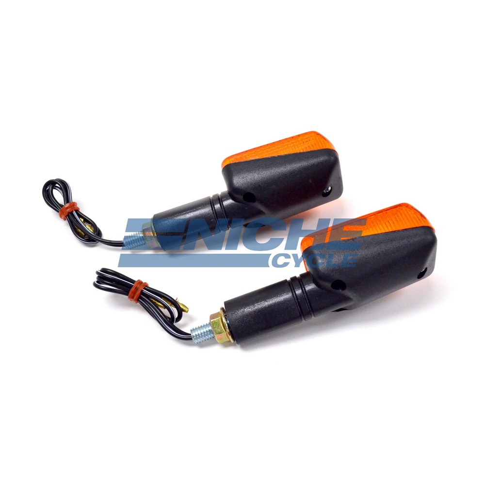Mini Rectangular Turn Signals Lights 37mm Stem 12 Volt Black Amber