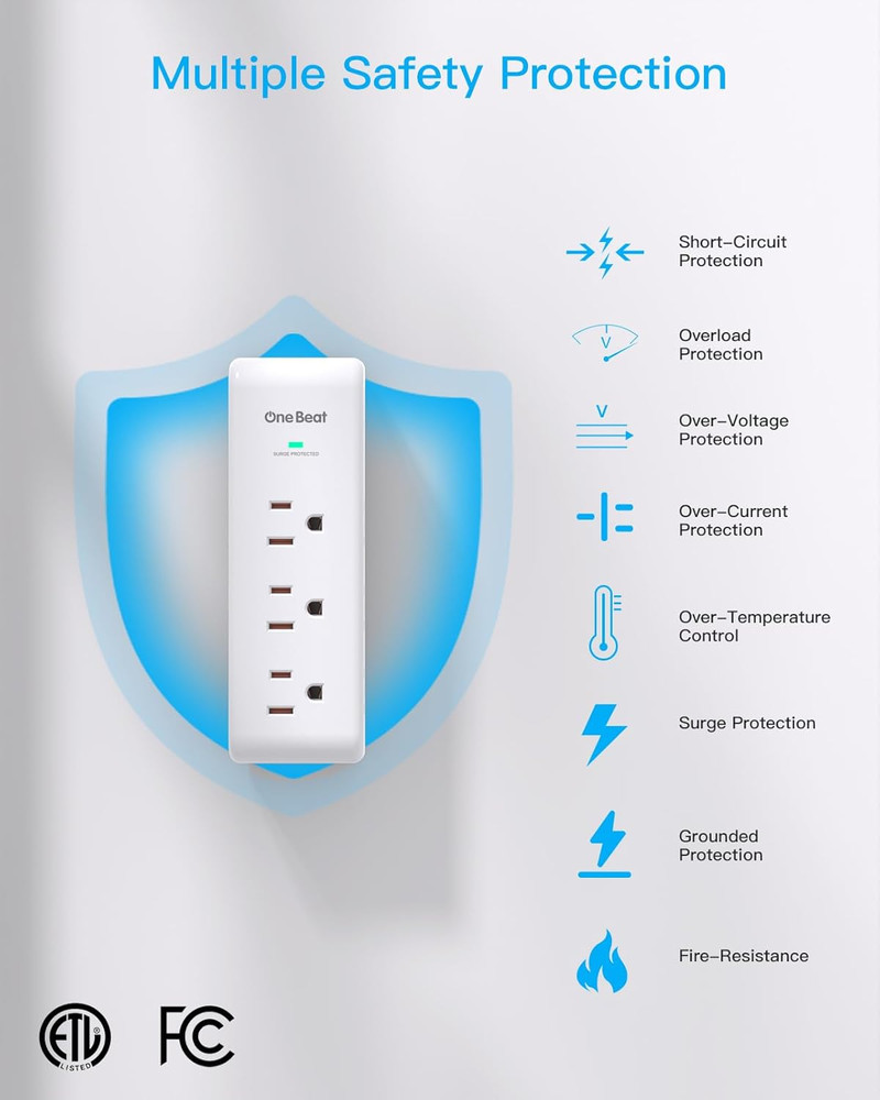 Surge Protector Outlet Extender with Rotating Plug, 9 AC Multi Plug Wall Outlet