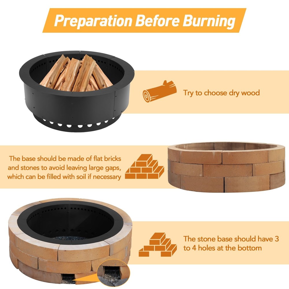 36 Inch Outer Round Smokeless Fire Pit Ring, 30 Inch Inner Double Layer Heavy...