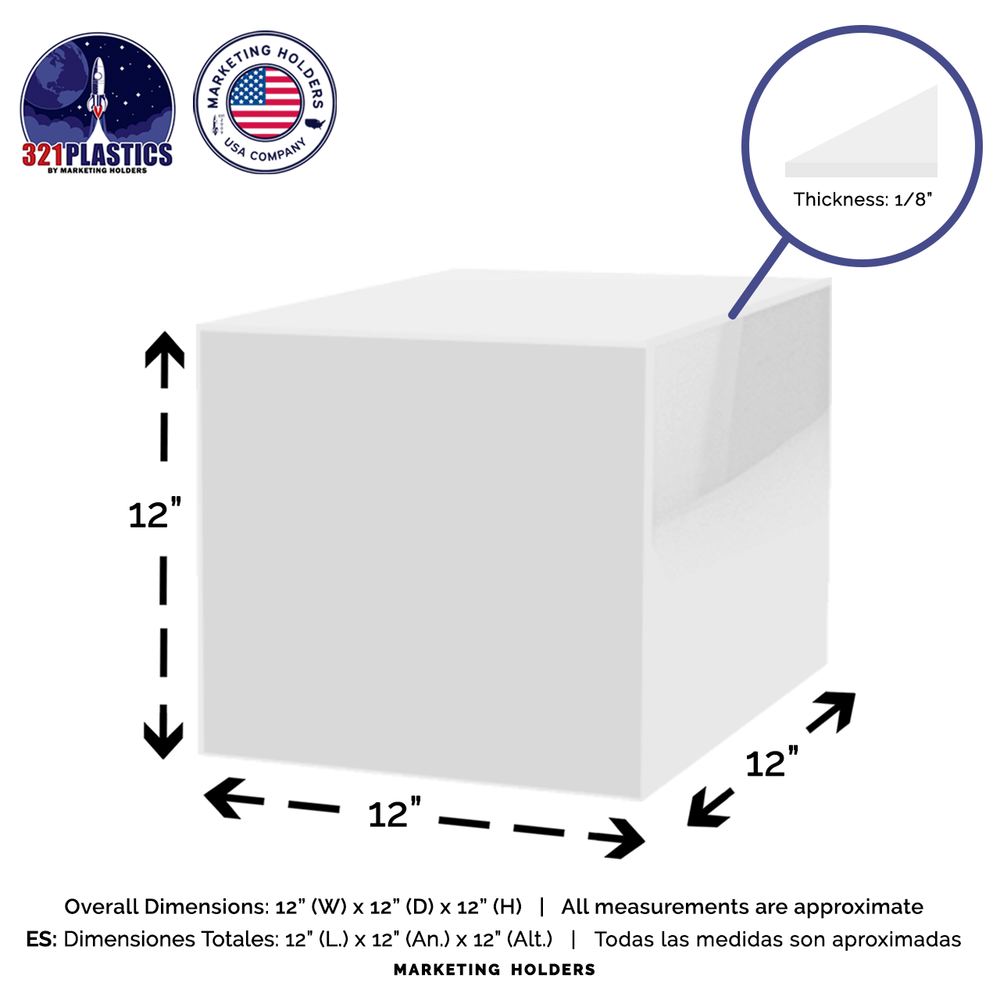 12" Riser Box Glossy White Acrylic Square Product Display Bin One Open Side