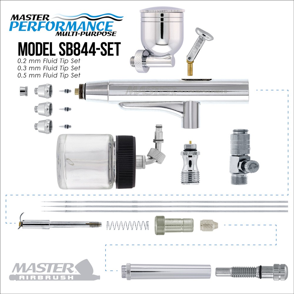 3 Tip Side & Suction Side-Feed DUAL-ACTION AIRBRUSH SET KIT Auto Hobby