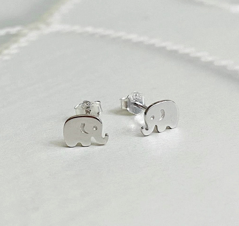 S925 Sterling Silver Tiny Cute Elephant Stud Earrings