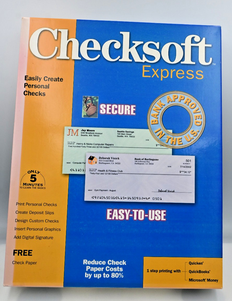 Checksoft 2002 Express PC CD create design print personal business checks! BOX