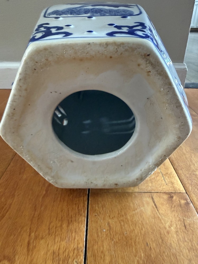 Vintage Blue and White Ceramic Garden Stool