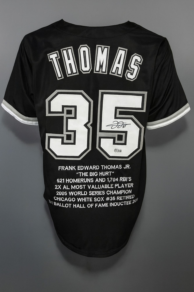 FRANK THOMAS AUTOGRAPHED CUSTOM CHICAGO WHITE SOX BLACK STAT JERSEY COA BAS