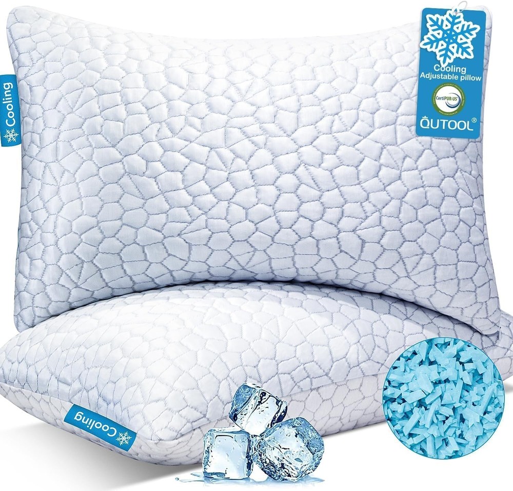 Cooling Pillow for Sleeping, CertiPUR- Shredded Memory Foam Queen Pillows Set...