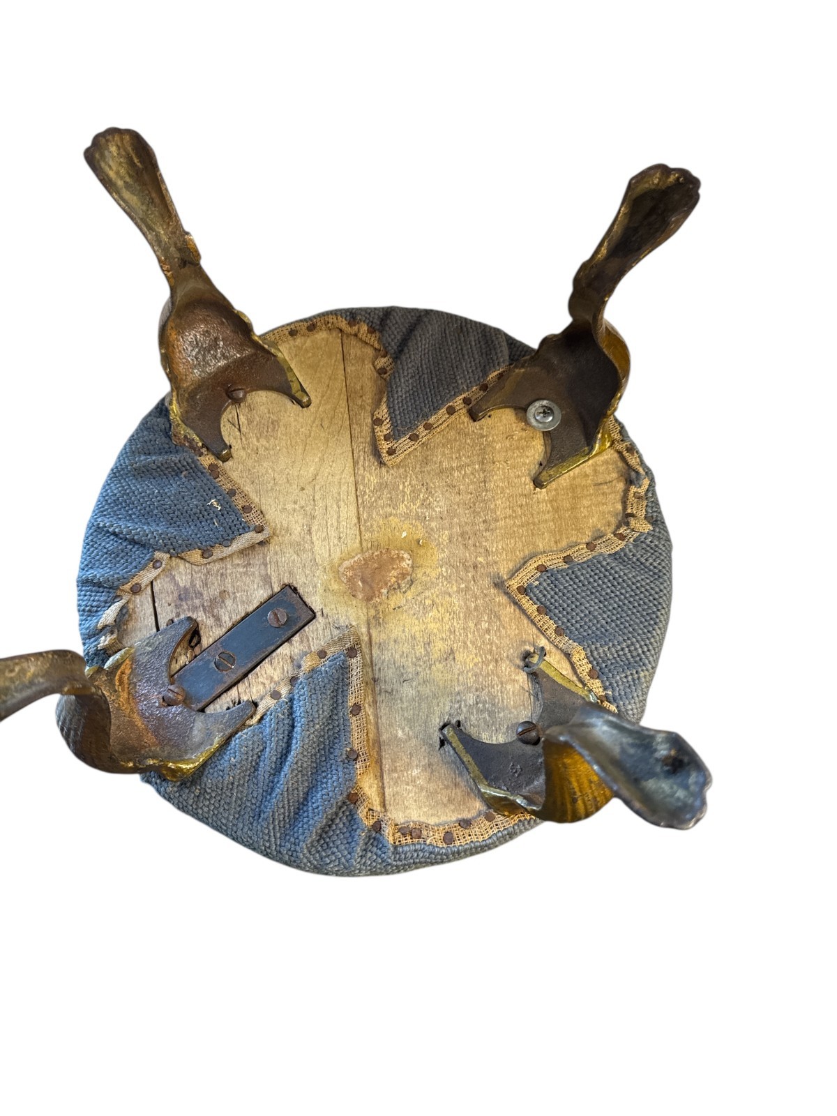 vintage metal legs Needlepoint Footstool Ottoman