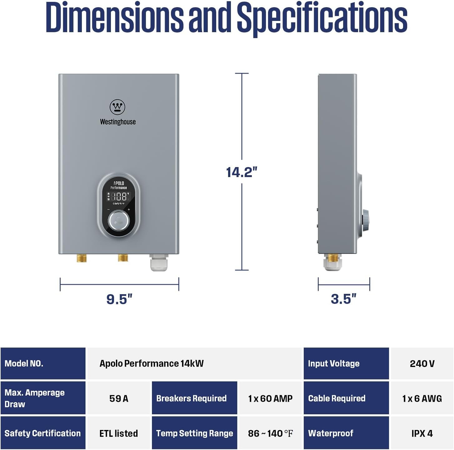 Westinghouse 14kW Tankless Water Heater Electric Instan,for WiFi & Amazon Alexa
