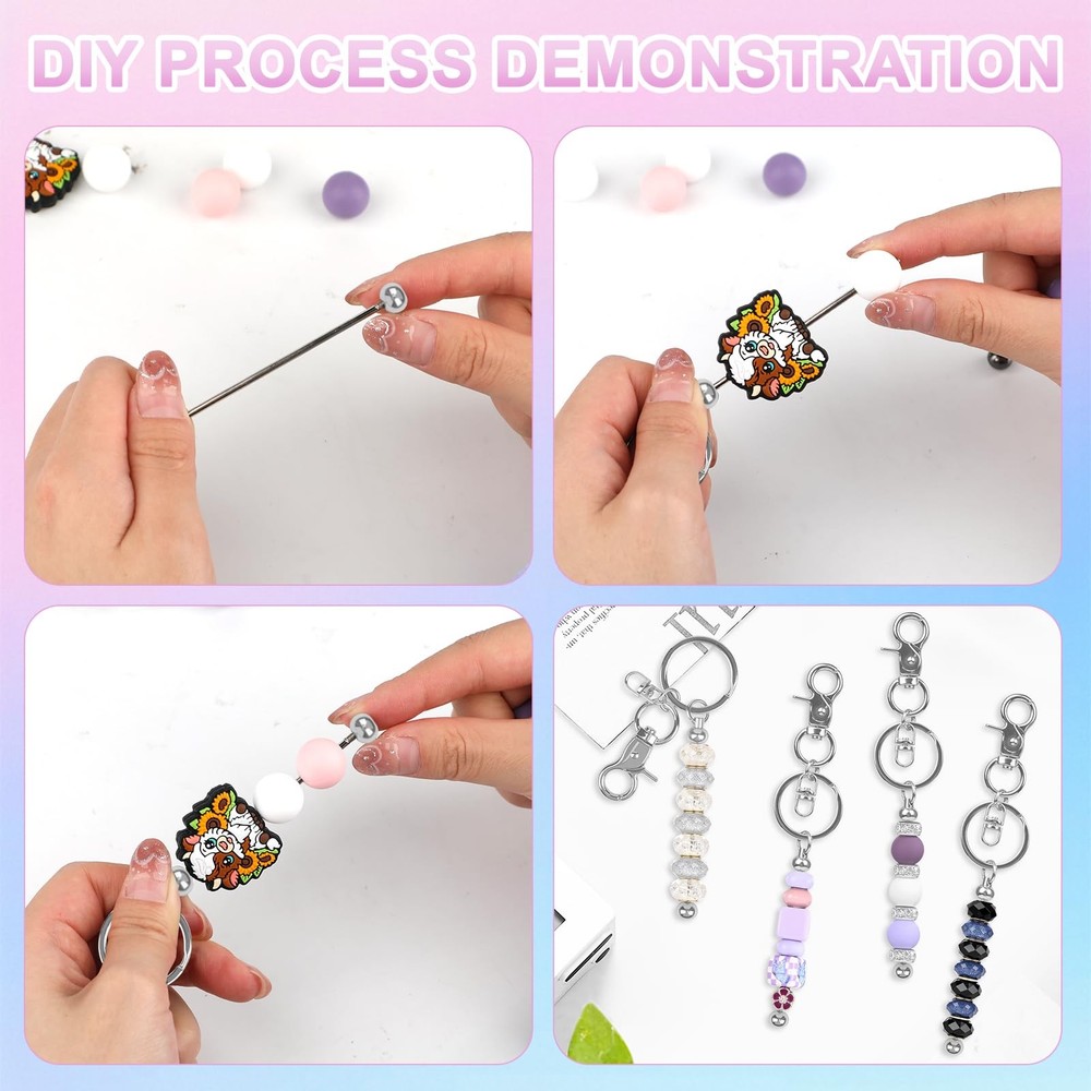 Resflyar 14 PCS Beadable Keychain Bars, DIY Silver Blank Beadable Keychains, ...